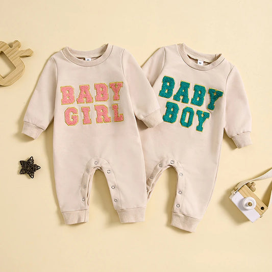 Baby Girls Boys Jumpsuit Long Sleeve Crewneck Letter Baby Boy / Baby Girl Romper