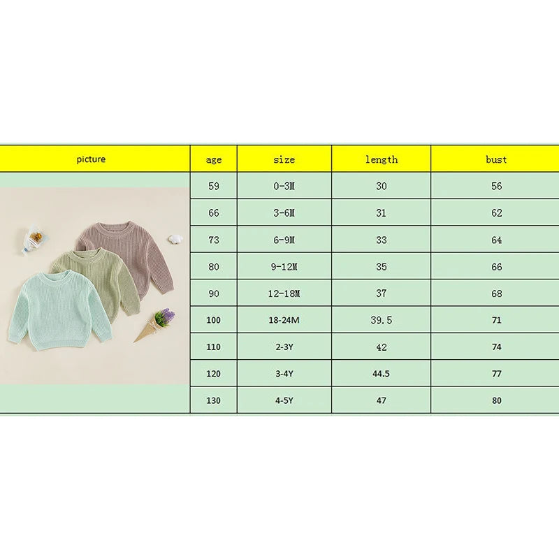 Baby Toddler Girls Boys Sweaters Knitting Pullovers Tops Solid Color Basic Cotton Long Sleeve Sweater Top