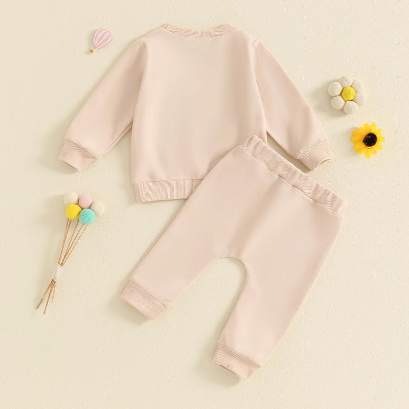 Baby Toddler Girls 2Pcs Outfit Embroidery Rainbow Long Sleeve Crew Neck Top with Elastic Waist Pants Set