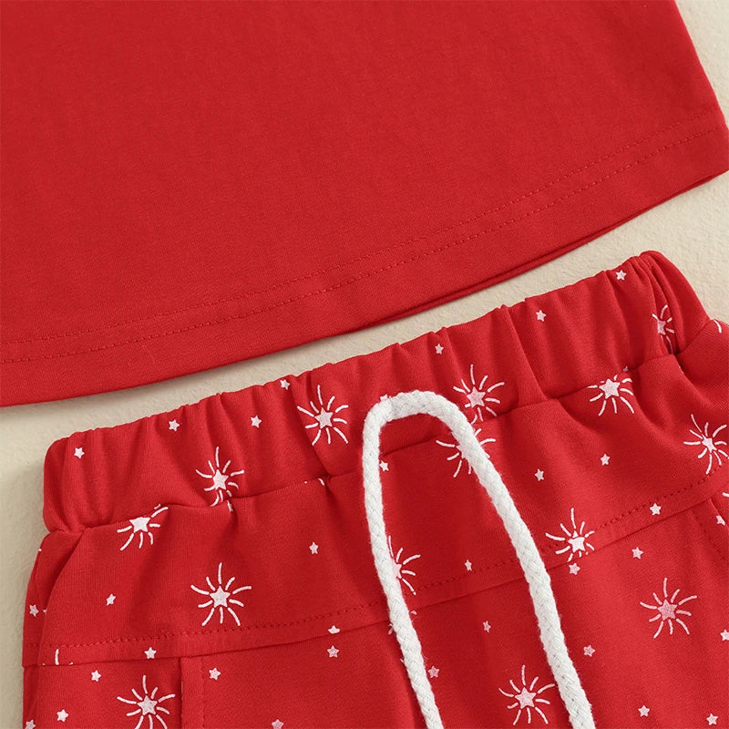 Baby Toddler Boy 2Pcs Summer Shorts Set Star Print Round Neck Tank Tops with Elastic Waist Shorts Outfit