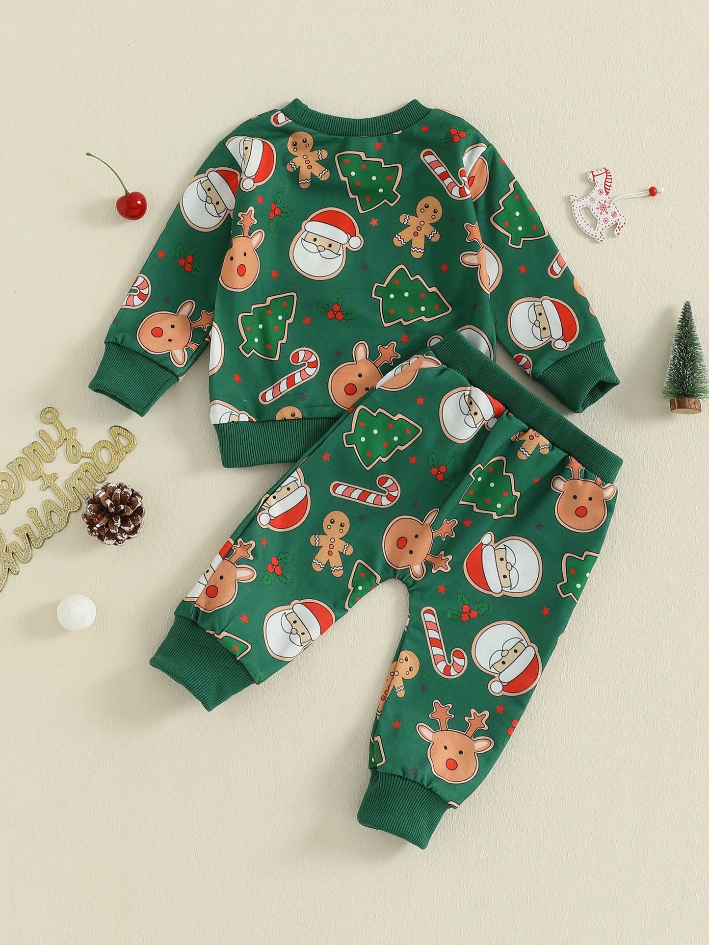 Baby Toddler Boys Girls 2Pcs Christmas Santa Claus Milk Reindeer Print Long Sleeve Top with Elastic Waist Paints 2piece Outfit Jogger Set