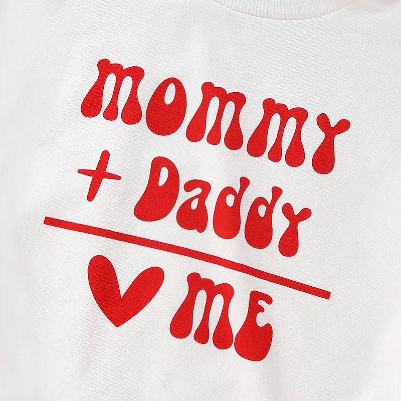 Baby Toddler Girls Boy Romper Valentine's Day Mommy + Daddy = Me Letter Heart Print Contrast Color Long Sleeve Jumpsuit