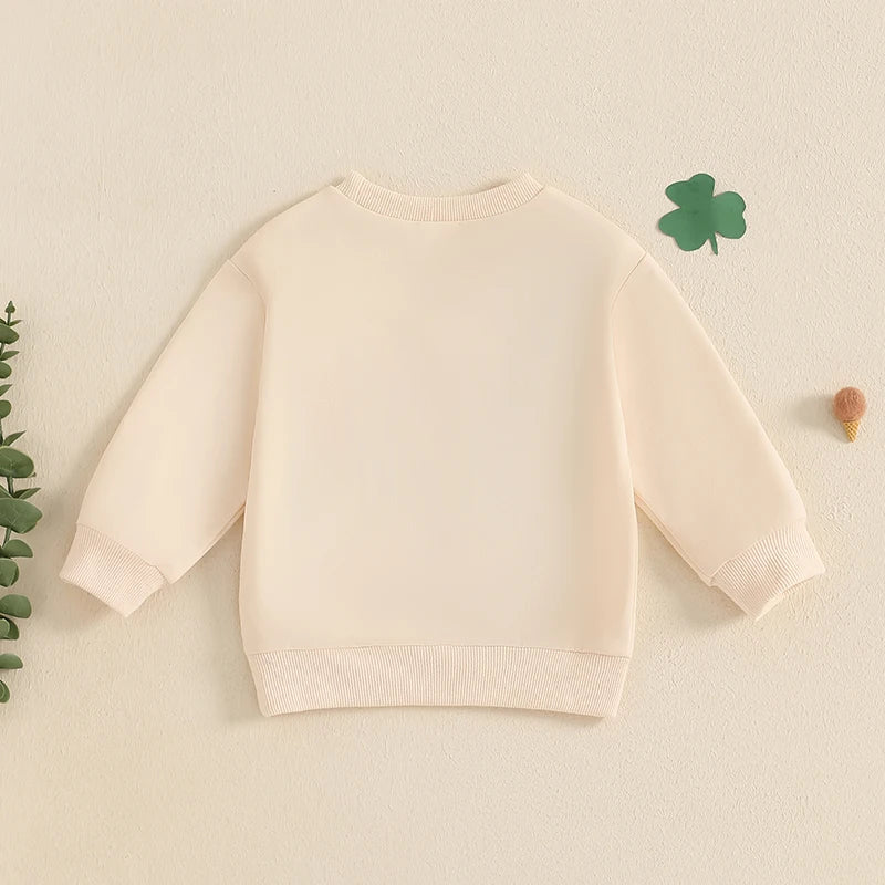 Baby Toddler Boys Lucky Boy St. Patrick's Day Irish Spring Letter Clover Shamrock Embroidered Long Sleeve O-Neck Casual Pullover Top