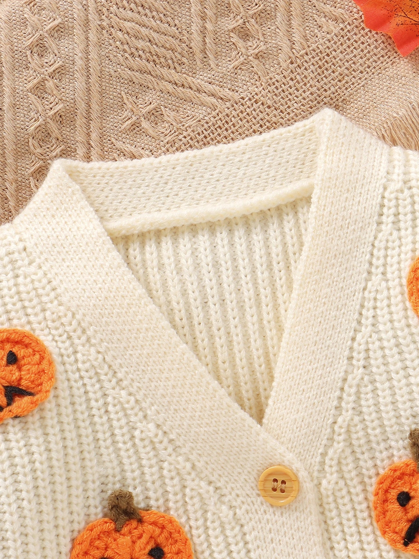 Baby Toddler Boys Girls Knit Cardigan Cute Halloween Pumpkin Embroidery Fall V Neck Long Sleeve Button Up Sweater Top