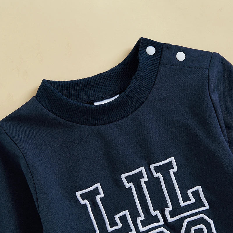 Baby Toddler Boys Girls Lil Sis/ Bro Long Sleeve Crewneck Top Words Letters Embroidered Sister Brother