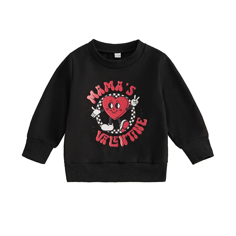 Baby Toddler Boys Mama's Valentine Valentine's Day Letter Heart Print Long Sleeve Round Neck Pullover Valentines Top