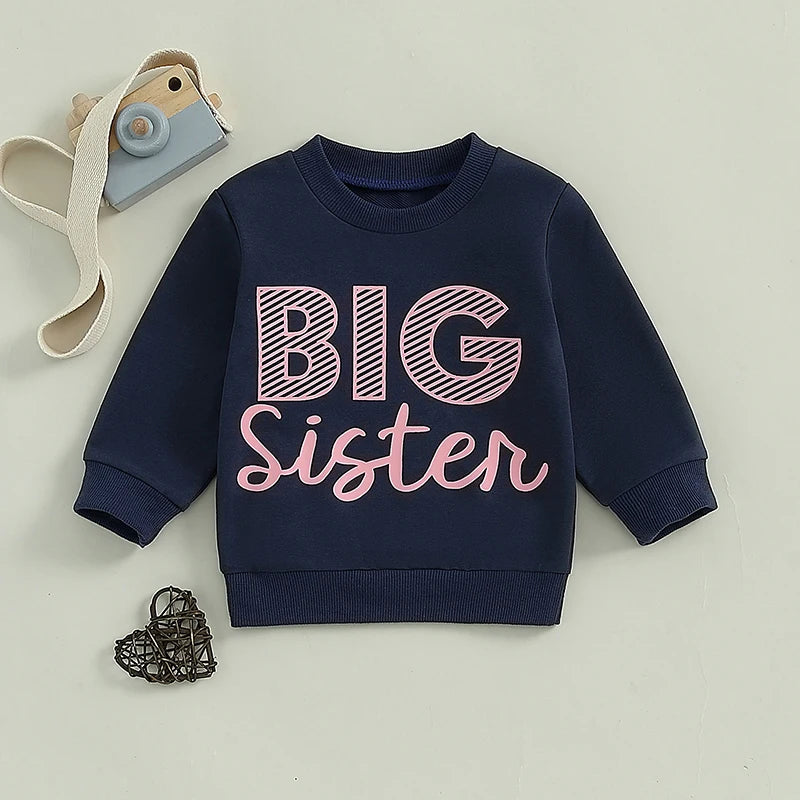 Toddler Kids Girls Big Sister Letter Print Long Sleeve Crewneck Pullover Autumn Fall Top