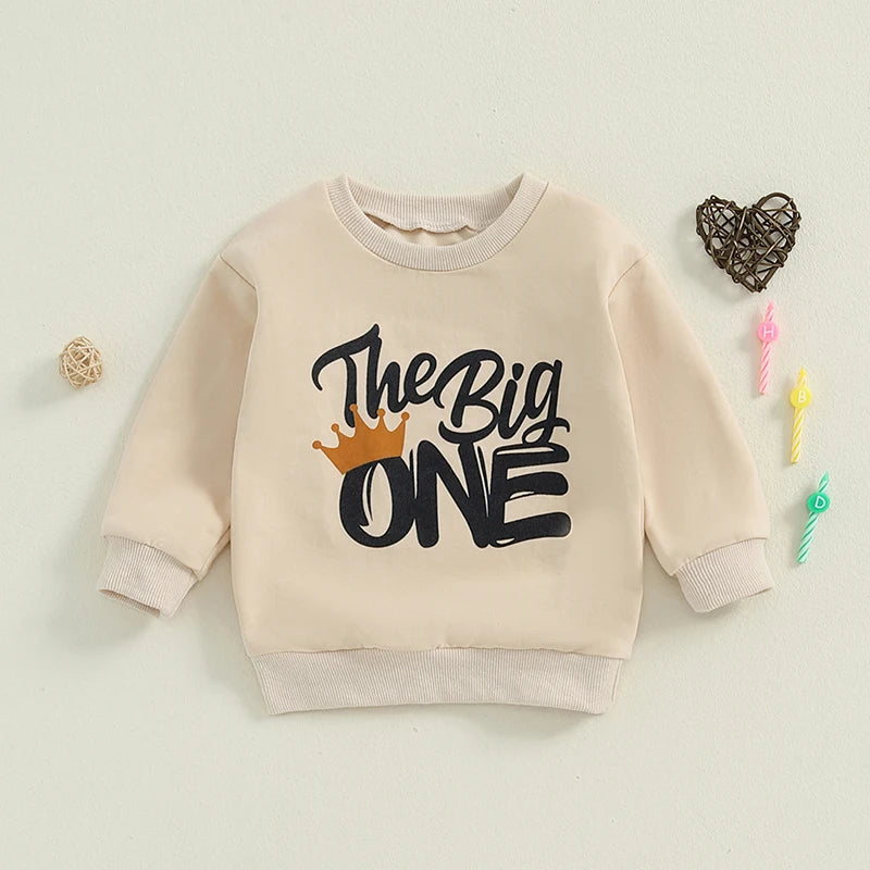 Baby Boy 1st Birthday Top The Big One Crown / One Fast Birthday Boy / Oh Fish Ally One Letter Print Long Sleeve Round Neck Pullover Loose Top