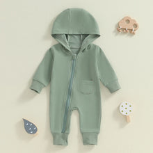 Load image into Gallery viewer, Baby Boys Girls Hooded Jumpsuit Long Sleeve Solid Color Pocket Zipper Romper
