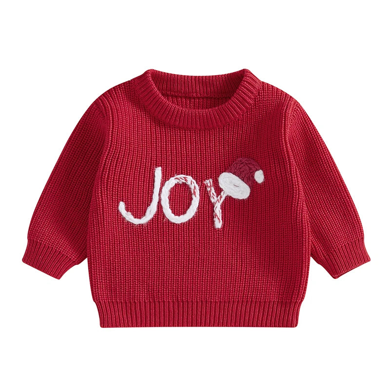 Baby Toddler Girls Boys Christmas Knit Sweater Long Sleeve O Neck Reindeer/Snowman/Joy Santa Hat Embroidery Pullover Knitwear Top