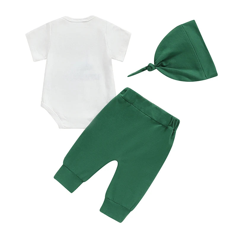 Baby Boys 3Pcs Daddy's Little Caddy / New To The Club Golf Outfit Short Sleeve Embroidery Romper + Pants + Hat Set