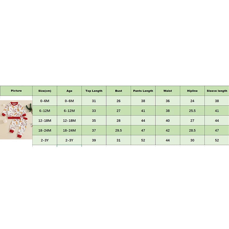 Baby Toddler Boys Girls 2Pcs Christmas Jogger Set Gingerbread Man Santa Mug Print Long Sleeve Top Long Pants Outfit