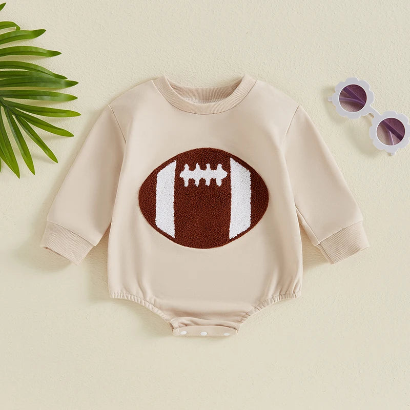 Baby Boy Girl Bodysuit Football Embroidered Long Sleeve Fall Jumpsuit Romper