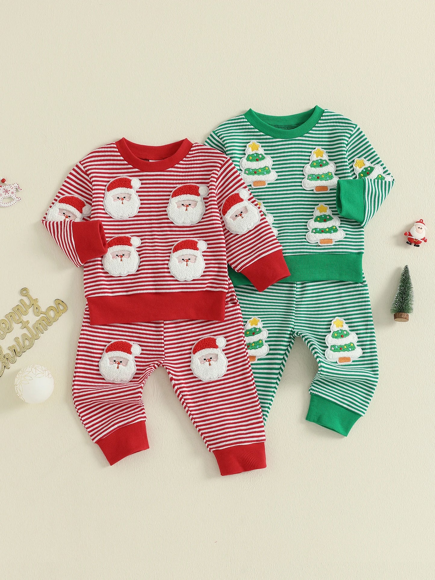Baby Toddler Boys 2Pcs Christmas Outfits Long Sleeve Stripes Print Top and Pants Jogger Set Winter Clothes