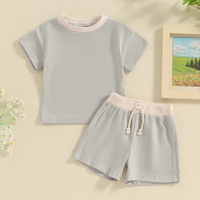 Toddler Baby Boys 2Pcs Clothes Set Contrast Color Short Sleeve Crew Neck Top with Shorts Outfit