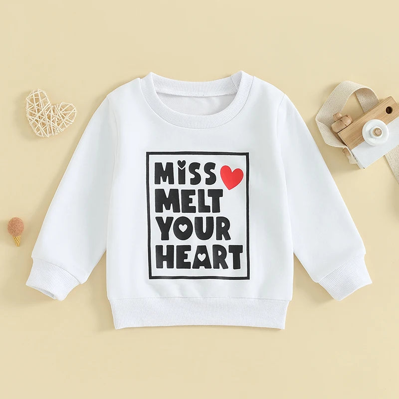 Baby Toddler Girls Valentine's Day Letter Miss Melt / Steal Your HeartPrint Long Sleeve Pullover Top