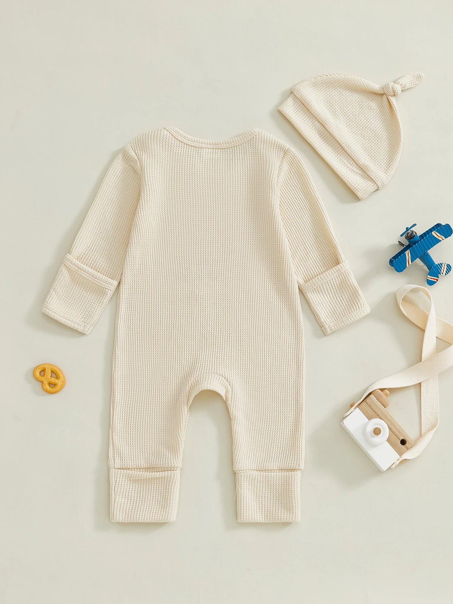 Baby Boys Girls 2Pcs Auntie's Little Bestie Fall Outfits Long Sleeve Letter Embroidery Jumpsuit with Hat Set Clothes