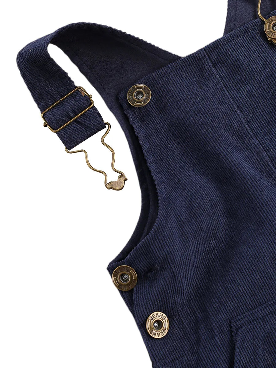 Baby Toddler Boys Girls Suspender Pants Jumpsuit With Buttons Fit Solid Color Overalls Romper