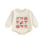 Baby Girls Boys Bubble Romper Halloween Clothes Pumpkin Print Long Sleeve Fall Bodysuit Jumpsuit