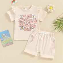Load image into Gallery viewer, Baby Toddler Girl 2Pcs In My Mama&#39;s / Auntie&#39;s Bestie Era Short Sleeve Daisy Letter Print Top Shorts Set Spring Summer Outfits
