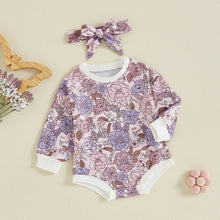 Load image into Gallery viewer, Baby Girls 2Pcs Autumn Casual Romper Long Sleeve O Neck Flower Print Romper with Headband Set
