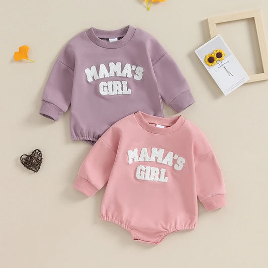 Baby Toddler Girls Romper Fuzzy Letter Mama's Girl Long Sleeve Crew Neck Jumpsuit