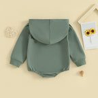 Baby Toddler Boy Girl Hoodie Bubble Romper Pocket Solid Color Long Sleeve