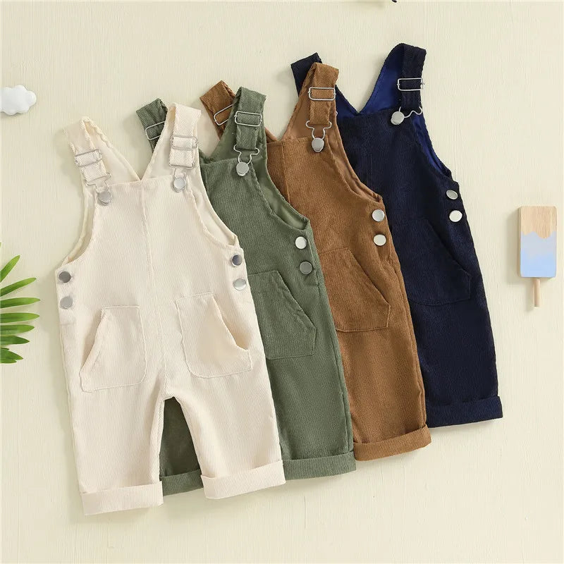 Baby Toddler Boys Girls Suspender Pants Jumpsuit With Buttons Fit Solid Color Overalls Romper