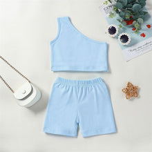 Load image into Gallery viewer, Baby Toddler Kids Girls 2Pcs One Shoulder Sleeveless Tank Tops Shorts Set Outfit Clothes
