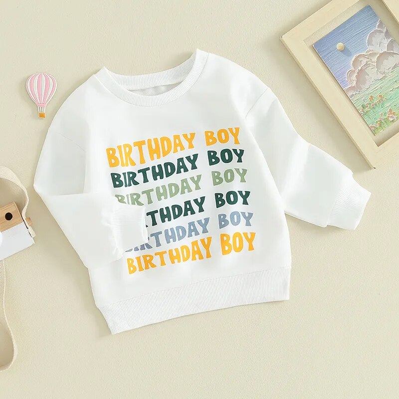 Baby Toddler Boys Girls Birthday Boy Birthday Girl Letters Print Long Sleeve Round Neck Top