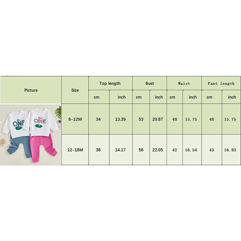 Baby Boys Girls 2Pcs ONE year old Birthday Outfit Golf Letter Print Long Sleeve Crewneck Top and Elastic Pants Set for Fall