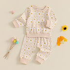 Baby Toddler Girls 2Pcs Fall Outfit Daisy Flower Print Long Sleeve Crewneck Top and Elastic Pants Jogger Set