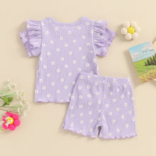 Load image into Gallery viewer, Baby Toddler Girls 2Pcs Summer Shorts Set Short Sleeve Crewneck Ruffle Sleeve Flowers Floral Print Top Shorts Outfit
