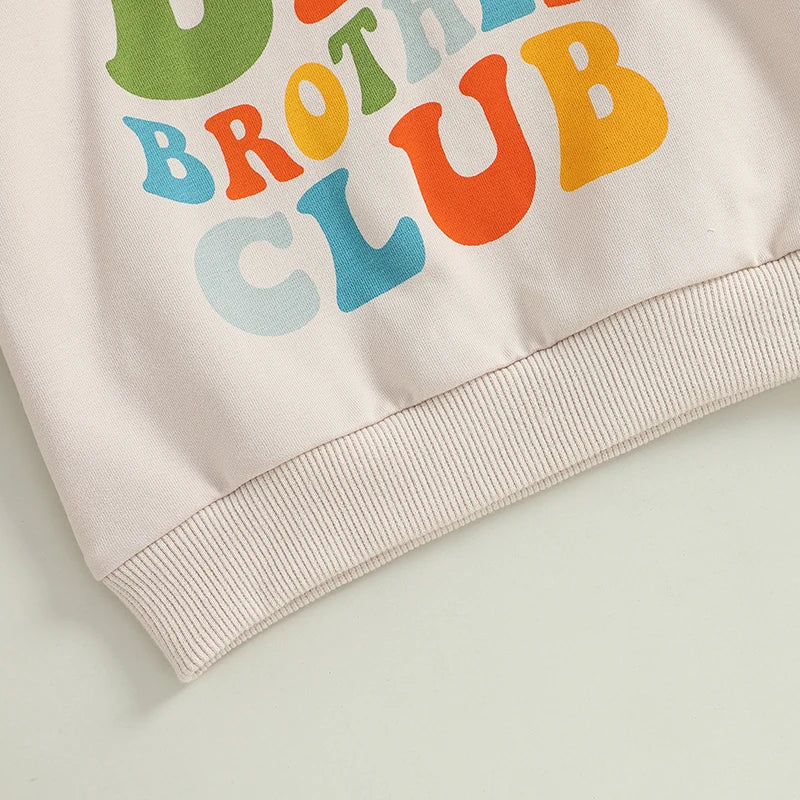 Toddler Kids Boys Cool Big Brother Club Fall Colorful Letter Print Long Sleeve Round Neck Pullover Loose Fall Top