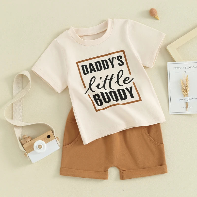 Toddler Baby Boy 2Pcs Daddy's Little Buddy Short Sleeve Shirt Top and Shorts Set Outfit