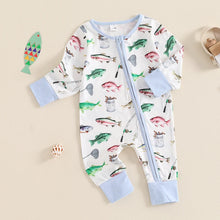 Load image into Gallery viewer, Baby Boys Girls Autumn Casual Romper Long Sleeve Crew Neck Fish Print Zipper Jumpsuit
