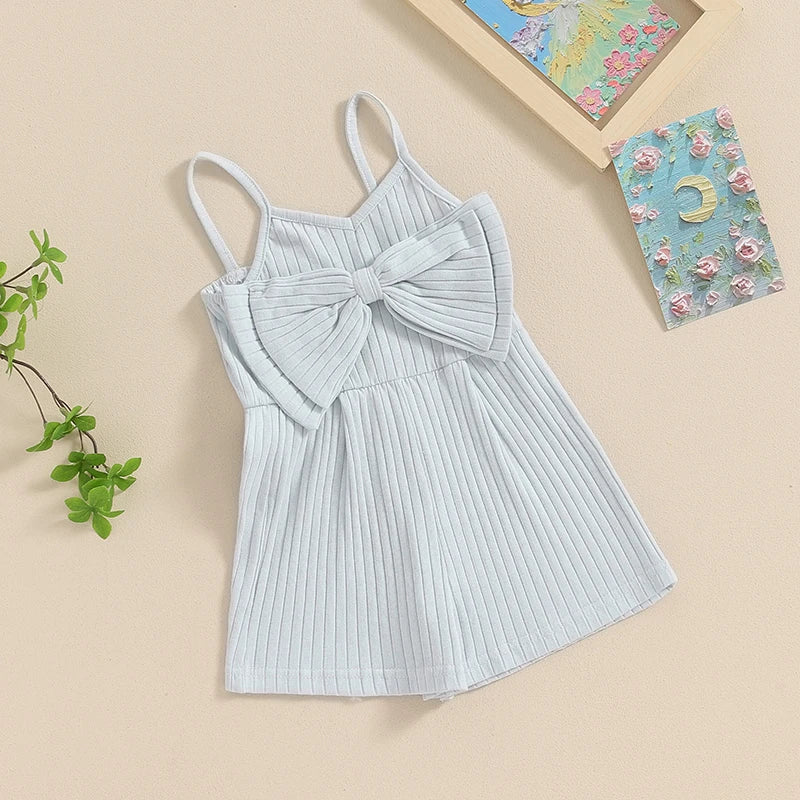 Baby Toddler Girls Ribbed Jumpsuit Cute Bow Sleeveless Tank Top Romper Shorts