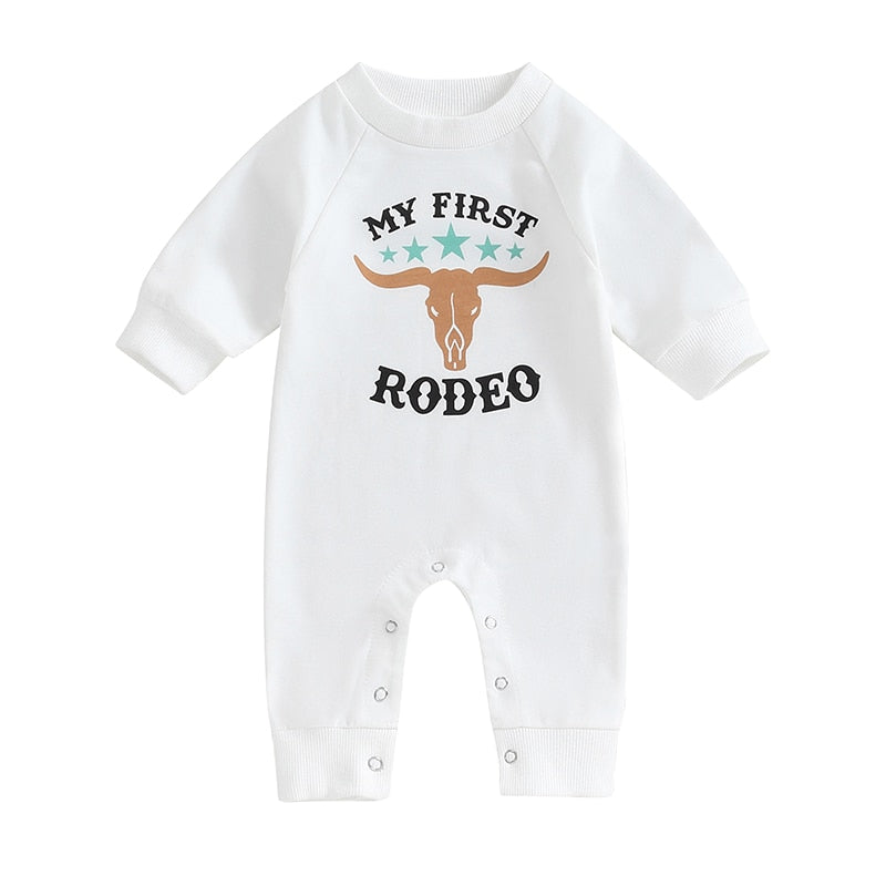 Baby Boy Girl Rompers Western Bull Head Letter Print Long Sleeve Jumpsuit Fall Clothes