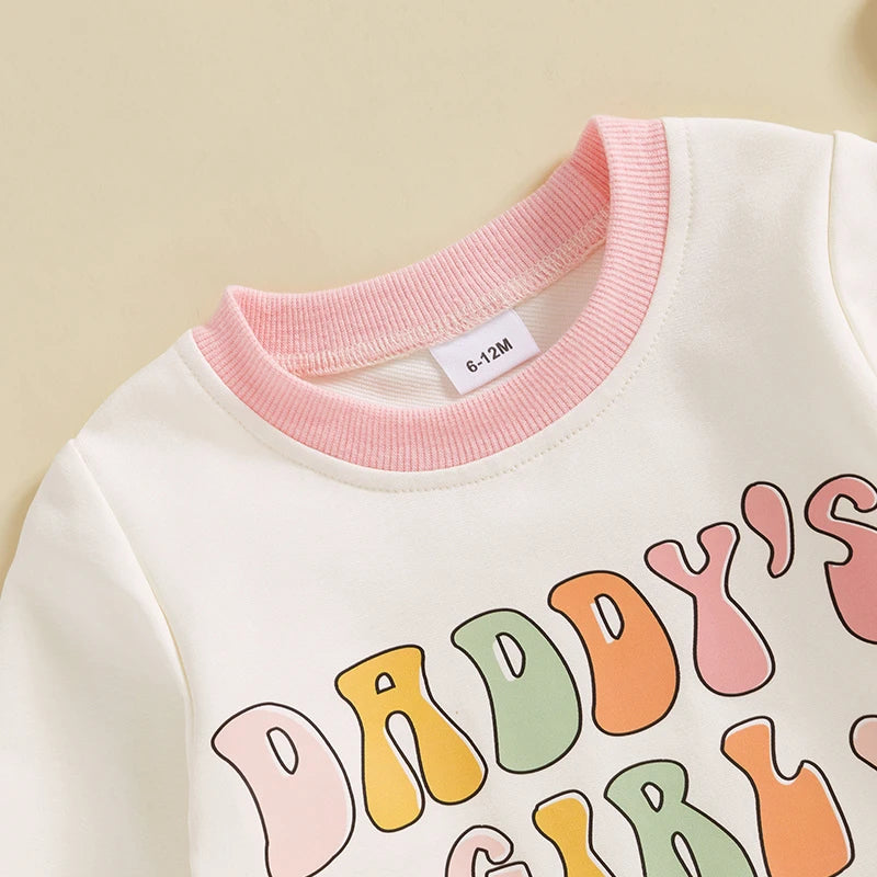 Baby Toddler Girls 2Pcs Daddy's Girl Outfit Long Sleeve Letters Heart Print Crewneck Top Pants Jogger Set