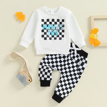 Load image into Gallery viewer, Baby Toddler Boys 2Pcs Mama&#39;s Boy Checkered Set Letter Print Long Sleeve Round Neck Top with Pocket Long Pants Outfit
