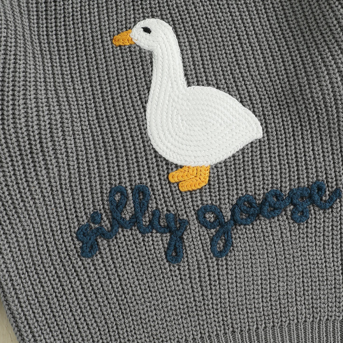 Baby Toddler Boys Girls Silly Goose Sweater Animal Letter Embroidered Crewneck Long Sleeve Pullover Knit Top