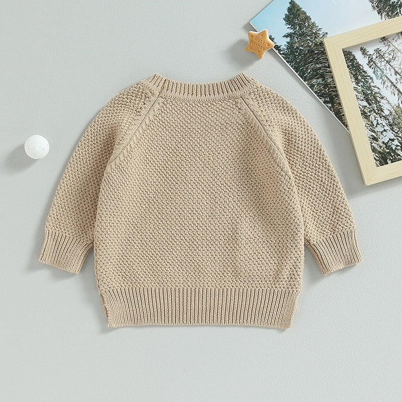 Baby Boy Girl Knitted Sweater Warm Long Sleeve Pullover with Pocket Autumn Knitwear