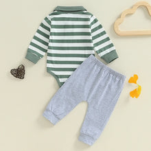 Load image into Gallery viewer, Baby Boys 2Pcs Fall Outfit Stripe Turn-Down Collar Long Sleeve Romper Elastic Waist Long Pants Set
