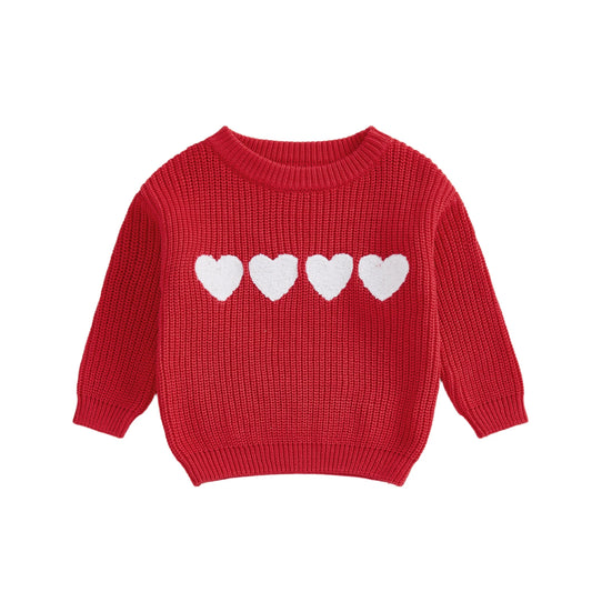 Toddler Kids Boys Girls Valentines Day Knit Sweater Fashionable Heart Cherry Embroidery Crew Neck Long Sleeve Tops