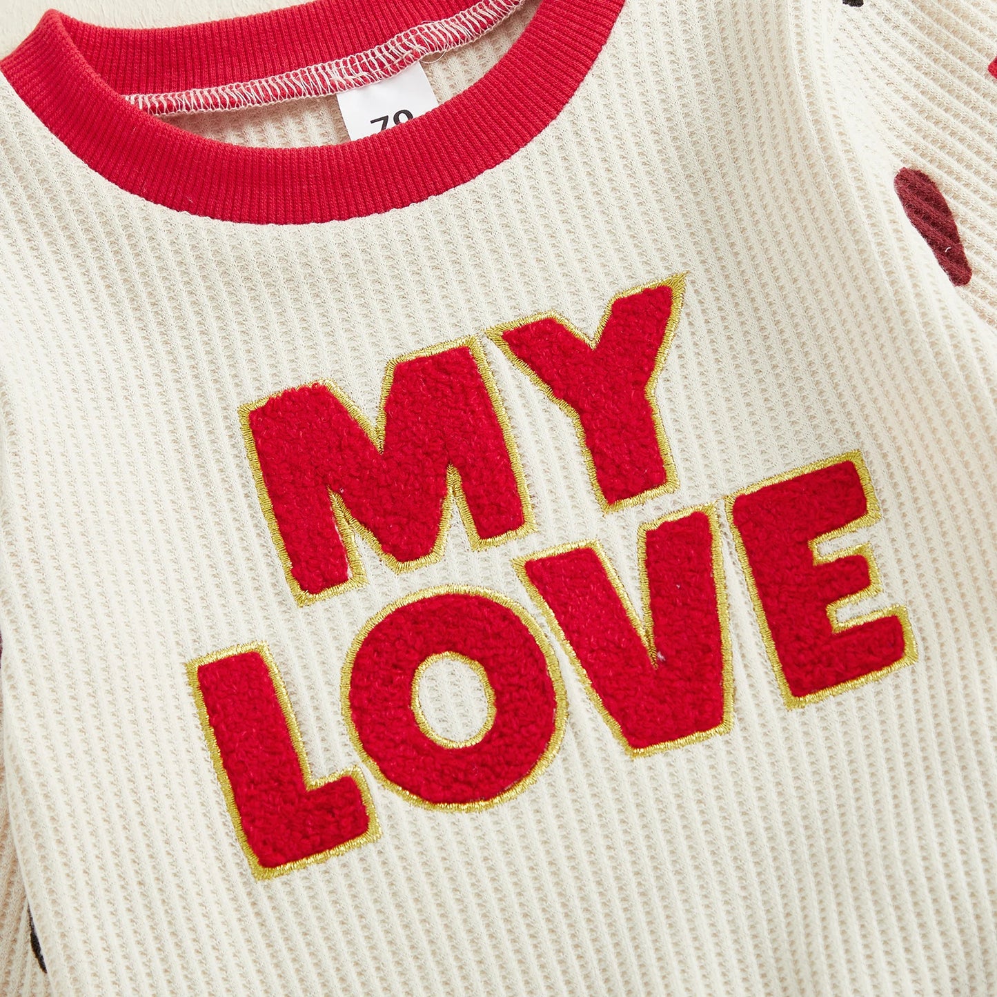 Baby Toddler Boy 2Pcs MY LOVE Valentine's Outfit Letter Embroidery Long Sleeve Crew Neck Pullover Top and Joggers Pants Set