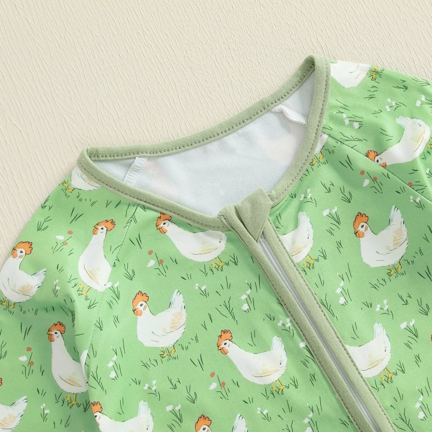 Baby Girl Boy Chicken Print Jumpsuit Long Sleeve Round Neck Zipper Romper