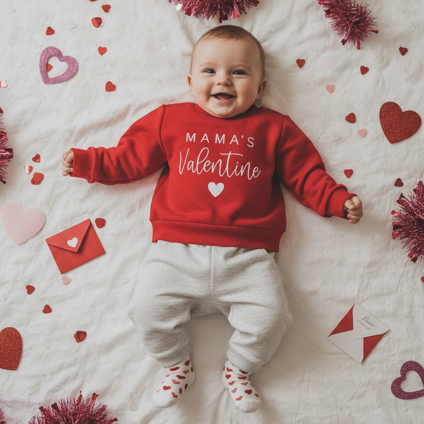 Baby Toddler Girls Boys 2Pcs Valentines Day Outfit Daddy's / Mama's Valentine Heart Letter Long Sleeve Top and Solid Joggers 2 Piece Jogger Set
