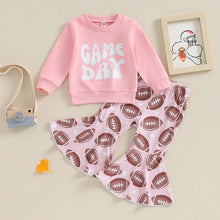 Load image into Gallery viewer, Toddler Baby Kids Girls 2Pcs Outfit Long Sleeve Letter Game Day Round Neck Top and Flared Football Print Pants Set
