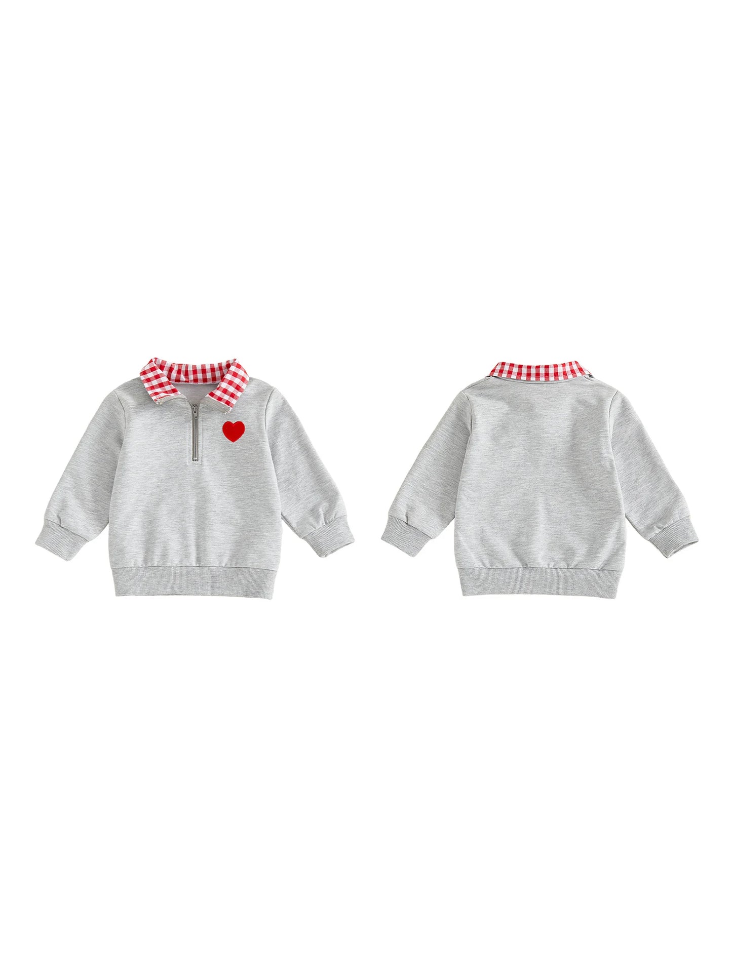 Baby Toddler Boys Girls Long Sleeve Plaid Collar Embroidery Heart Tops for Valentine Day