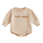 Baby Girls Boys Little Brother Sister Fall Romper Letter Embroidery Long Sleeve Round Neck Bubble Jumpsuit